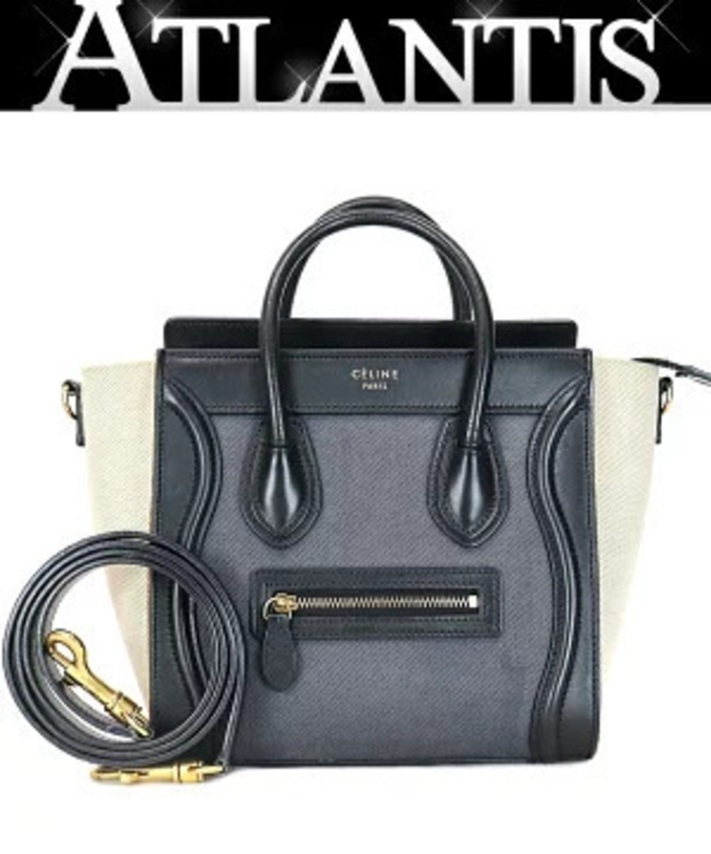 Celine Luggage Tote Shopper Bag Canvas x Leather